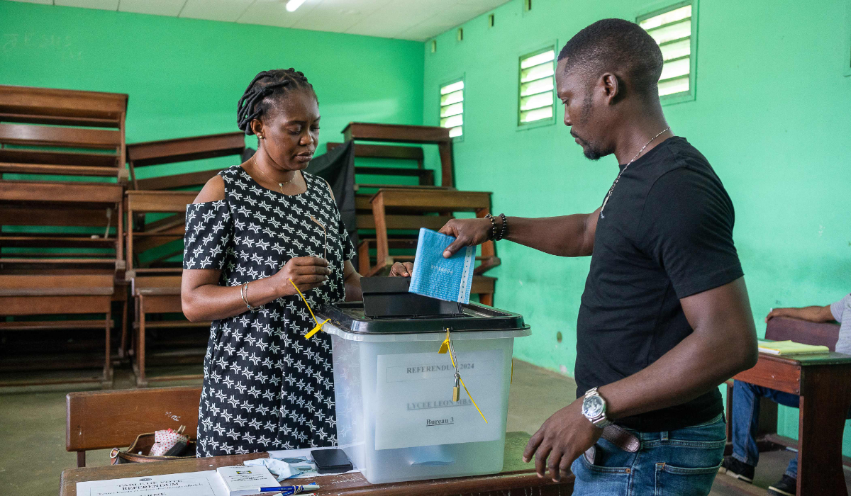 A voter casts his ballot at a polling station during Gabon’s referendum in Libreville, on November 16, 2024. (AFP)