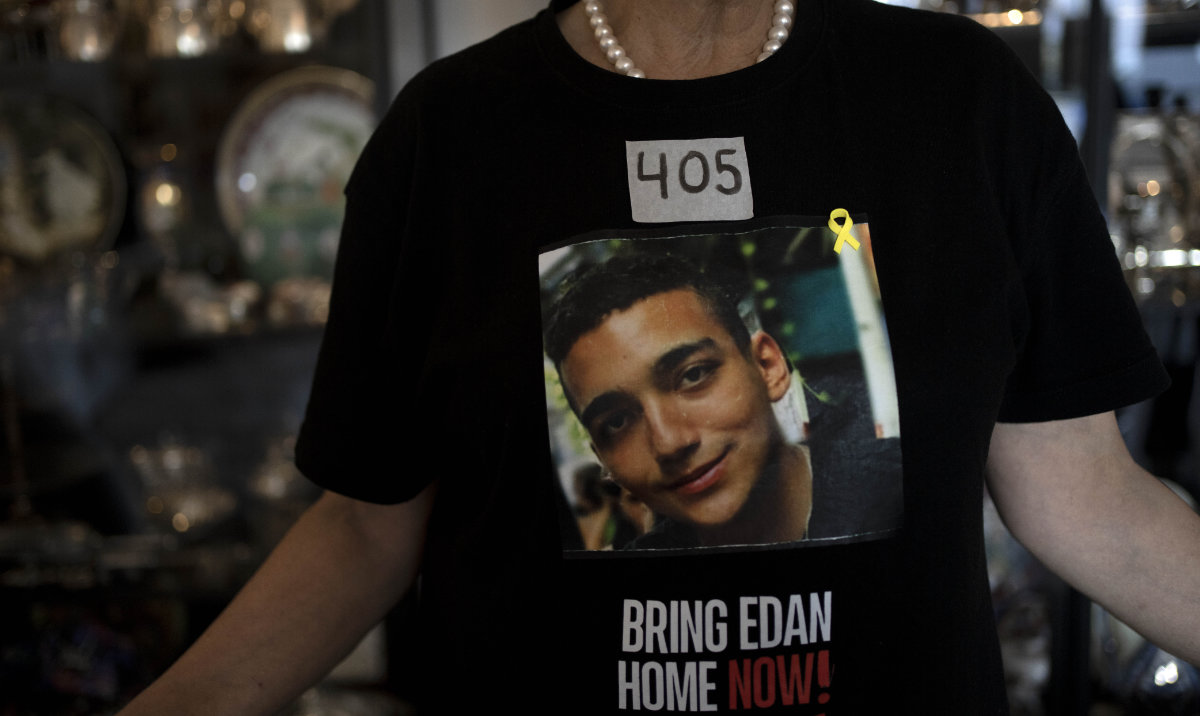 Varda Ben Baruch, whose grandson Edan Alexander is held hostage in the Gaza Strip by Hamas militants, wears tape marking the days since his capture, at home in Tel Aviv, Israel, Thursday, Nov. 14, 2024. (AP)