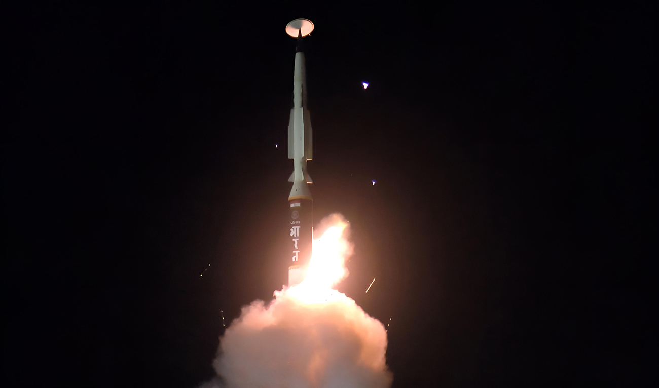 India’s Defense Research and Development Organization conducts a flight trial of its long-range hypersonic missile from Abdul Kalam Island, off the coast of Odisha on November 16, 2024. (X/@rajnathsingh)