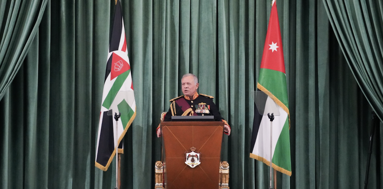 King Abdullah addresses newly elected parliamentarians at the start of their four-year term on Monday. (Jordan News Agency)