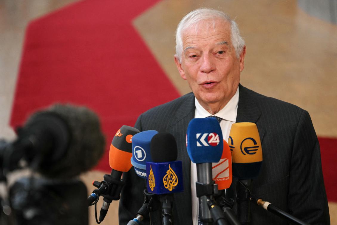European Union High Representative for Foreign Affairs and Security Policy Josep Borrell speaks to the press ahead of a Foreign Affairs Council at the EU headquarters in Brussels on November 18, 2024. (AFP)