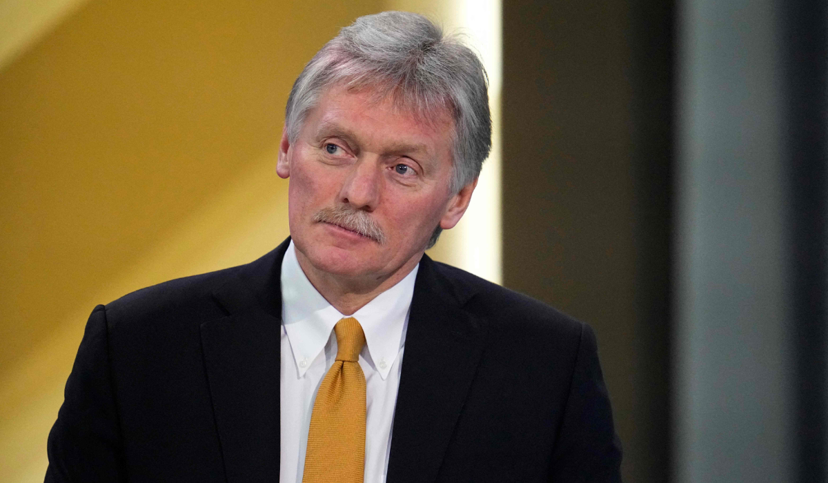 Kremlin spokesman Dmitry Peskov moderates Russian President Vladimir Putin's year-end press conference at Gostiny Dvor exhibition hall in central Moscow on December 14, 2023. (AFP)
