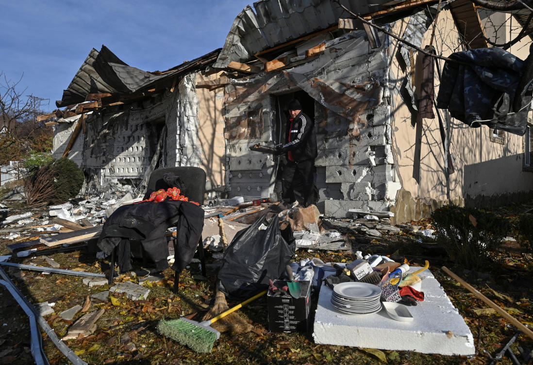 Former football player Serhii Kliuchyk removes debris from his house damaged by a Russian drone strike, amid Russia’s attack on Ukraine, in Zaporizhzhia, Ukraine November 19, 2024. (REUTERS)