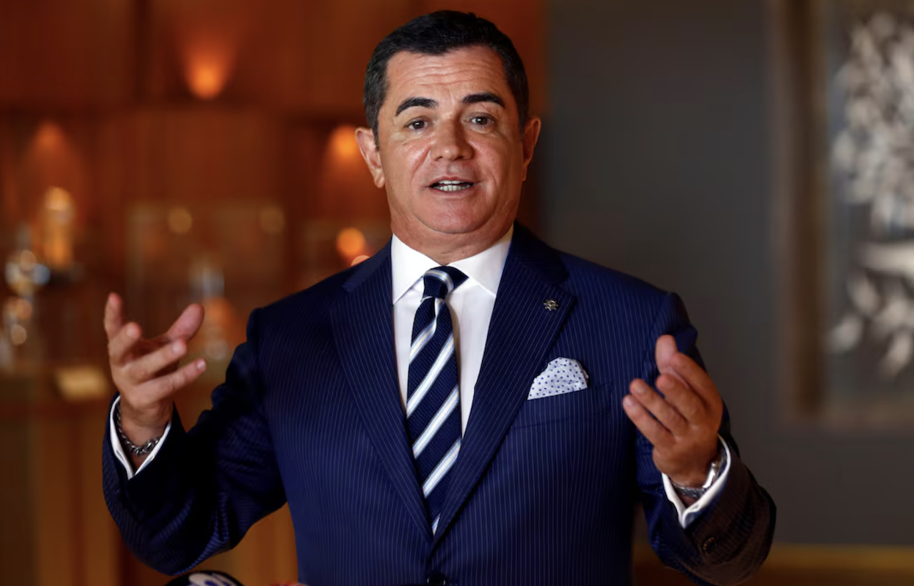 Denizbank Chief Executive Hakan Ates talks to media following a signing ceremony in Istanbul, Turkey, July 31, 2019. (REUTERS)