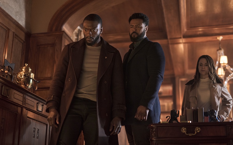 Aldis Hodge as Alex Cross, Isaiah Mustafa as John Sampson, Alona Tal as Kayla Craig. (Amazon Prime Video)