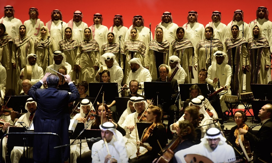 The 'Marvels of Saudi Orchestra' show being performed in Paris. (Saudi Music Commission)