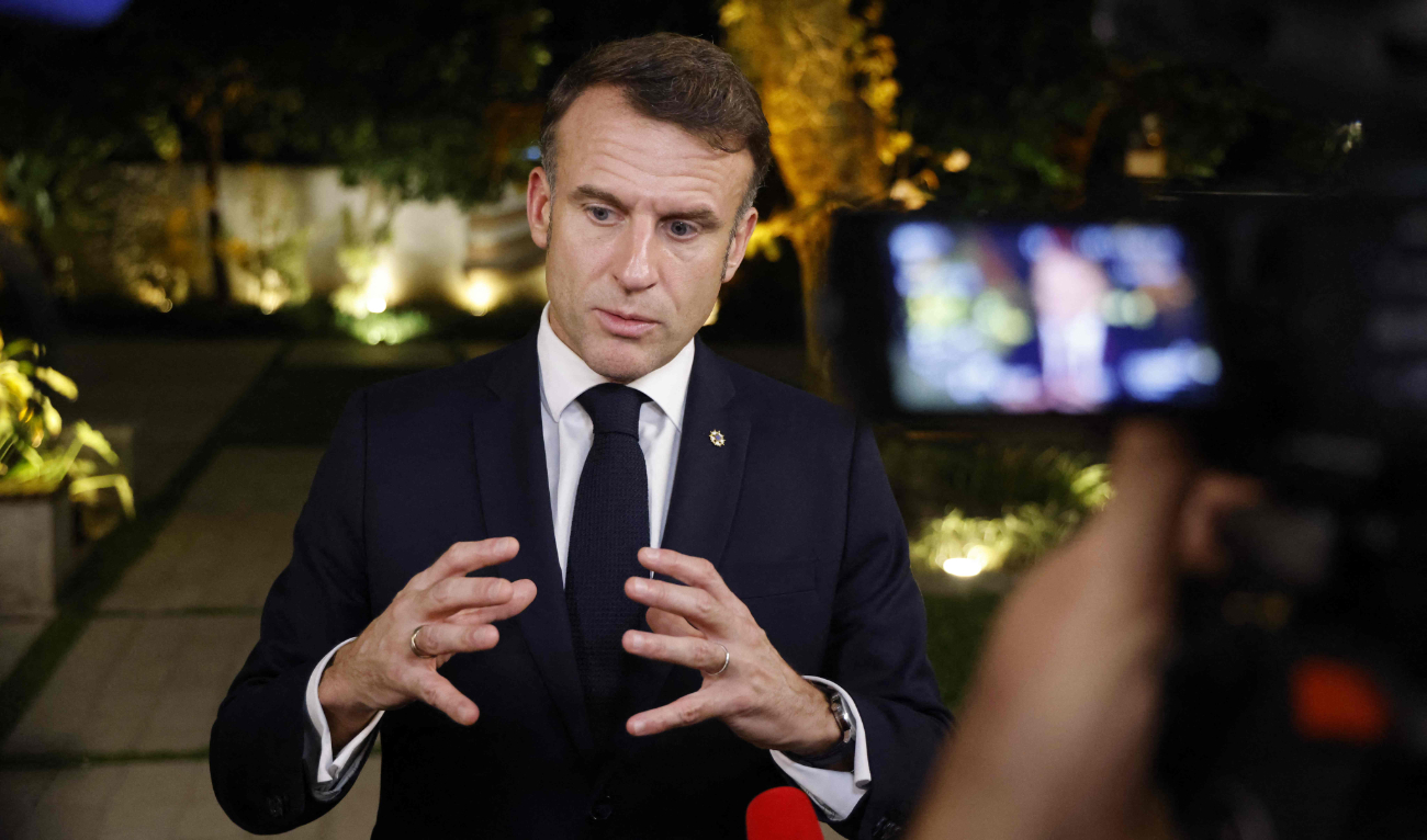 France's President Emmanuel Macron makes a statement to the French media at the Casa Firjan in Rio de Janeiro, Brazil, on November 18, 2024, during the G20 summit. (AFP/File)