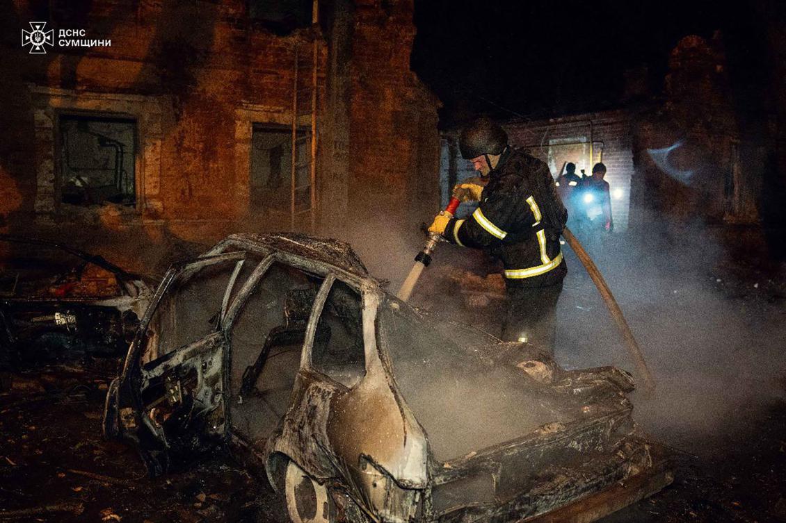 Ukrainian firefighters work on a spot following an air-attack in Sumy on Nov. 22, 2024. (Ukrainian Emergency Service/AFP)