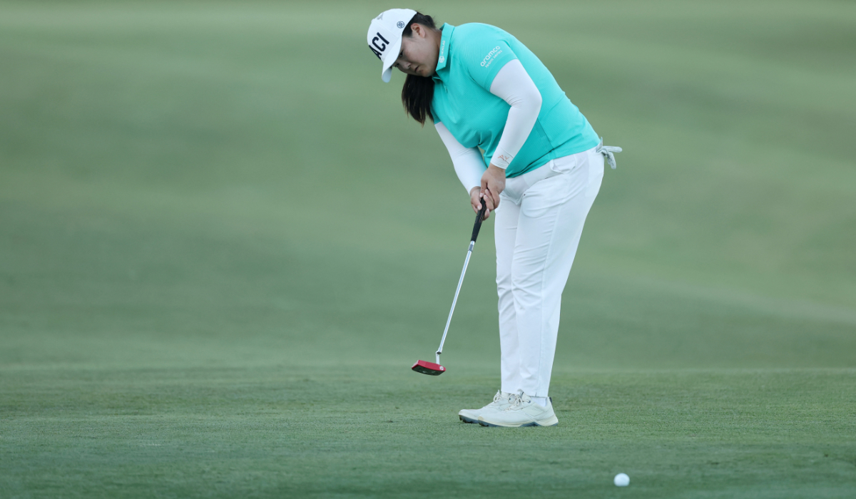 Angel Yin of the US plays a shot on the 18th hole during the second round of the CME Group Tour Championship 2024 at Tiburon Golf Club on Nov. 22, 2024 in Naples, Florida. (Getty Images via AFP)