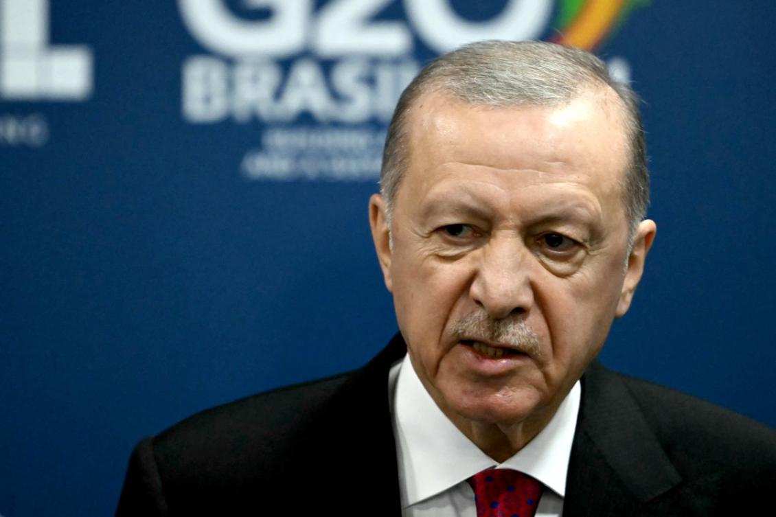 Turkey's President Recep Tayyip Erdogan gives a press conference during the G20 Leaders' Meeting in Rio de Janeiro, Brazil, on November 19, 2024. (AFP)