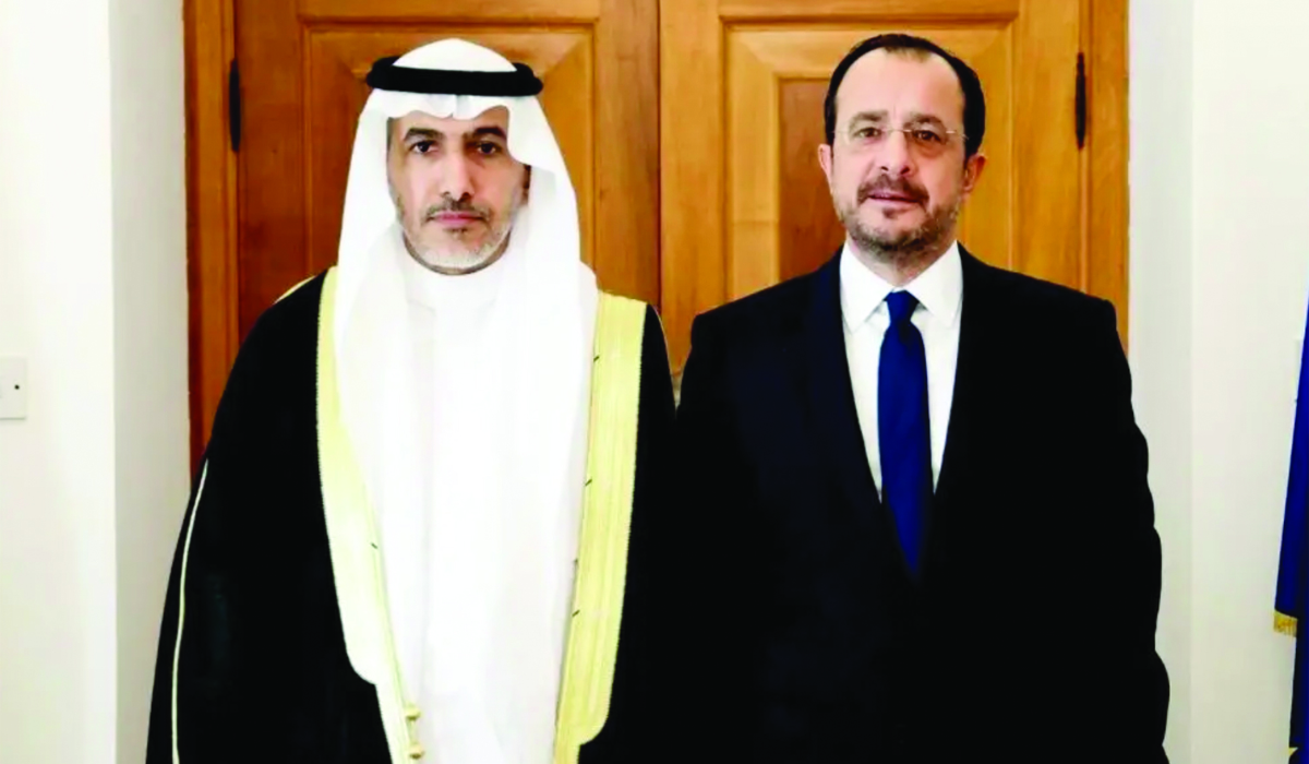 President of Cyprus Nikos Christodoulides receives Fawaz bin Abdulrahman Al-Shabili in Nicosia. (Supplied)