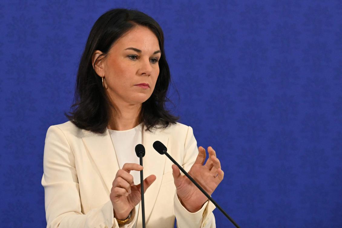 Germany’s Foreign Affairs Minister Annalena Baerbock gives a press conference during the G7 Foreign Ministers meeting in Fiuggi, central Italy, on Nov. 26, 2024. (AFP)