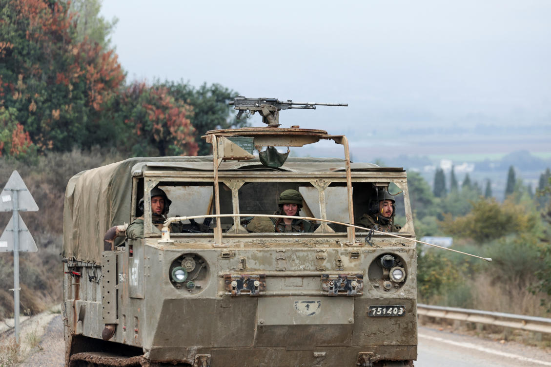 Israeli soldiers react inside an Israeli military vehicle, after a ceasefire was agreed to by Israel and Iran-backed Hezbollah in Lebanon, near Israel’s border with Lebanon in northern Israel, Nov. 27, 2024. (Reuters)