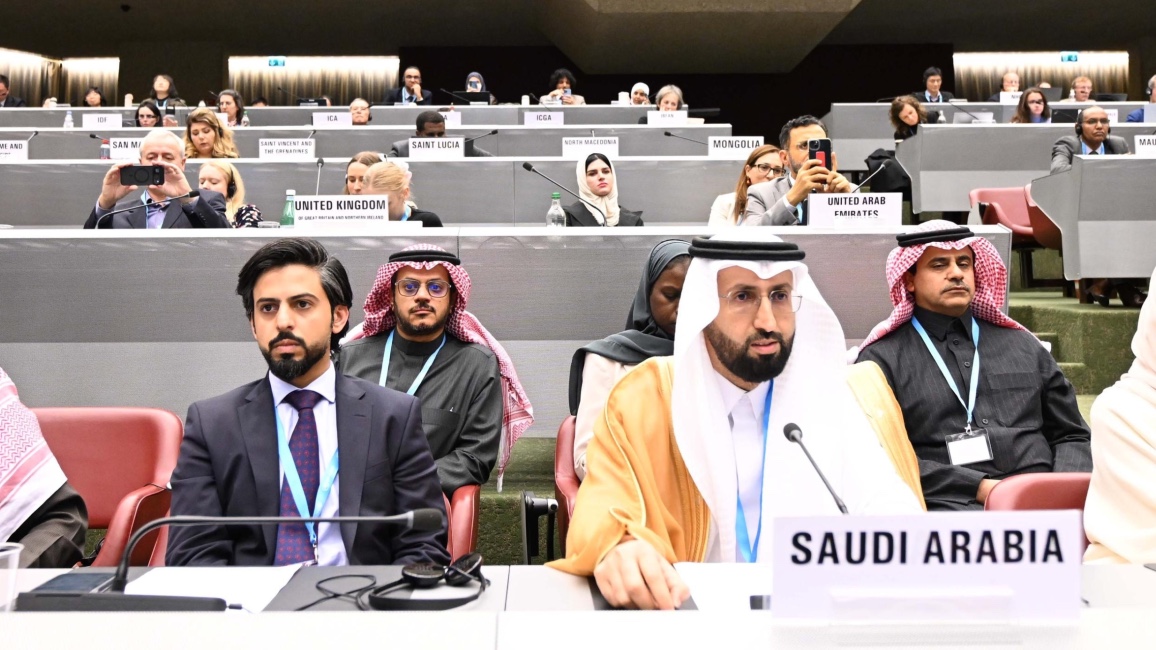 Khalid Al-Zahrani and the CEO of the Saudi Food and Drug Authority, Hisham Aljadhey, during the vote at the Codex Alimentarius Commission in Geneva. (Supplied)