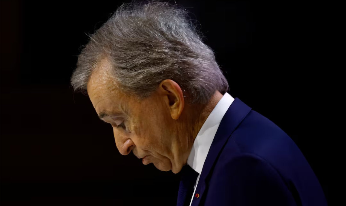 Bernard Arnault, Chairman and Chief Executive Officer of LVMH Moet Hennessy Louis Vuitton, speaks during the company's annual shareholders meeting in Paris, France, April 18, 2024. (Reuters)