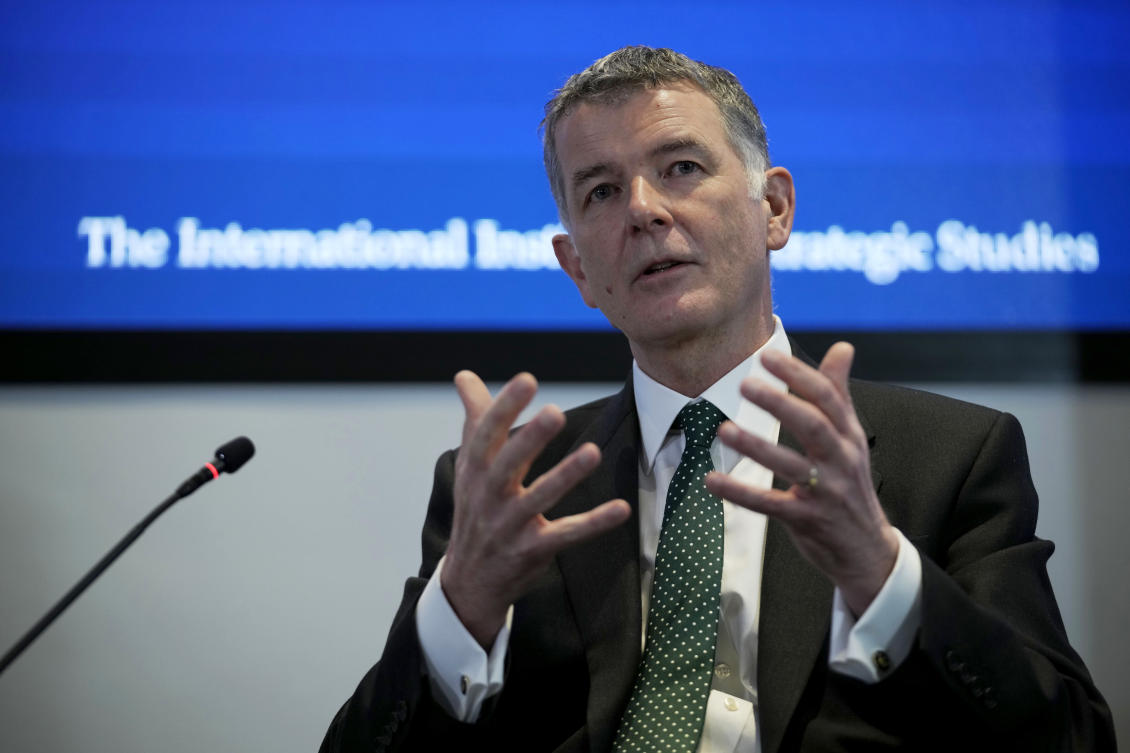 Richard Moore, the Chief of Britain’s Secret Intelligence Service, also known as MI6, answers questions at the International Institute for Strategic Studies, in London, on Nov. 30, 2021. (AP/File)