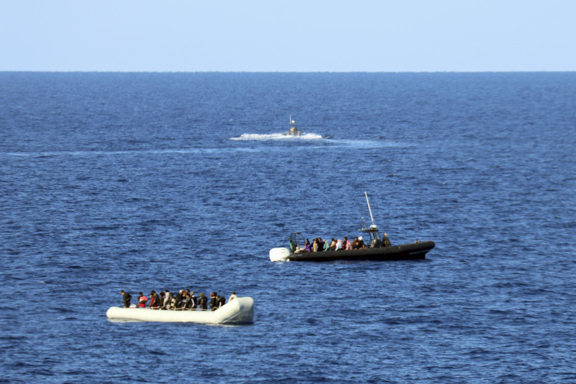 Migrants are seen on board of boats during a rescue operation in the international waters of the central Mediterranean by members of the “Doctors without Borders,” MSF, non-profit organization on board of the Geo Barents rescue ship, Nov.28, 2024. (AP)