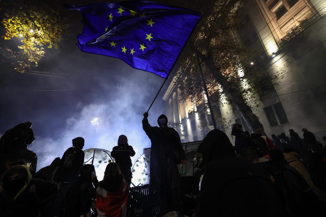 Georgia’s interior ministry said 107 protesters were detained for ‘disobedience to lawful police orders and petty hooliganism.’ (AFP)