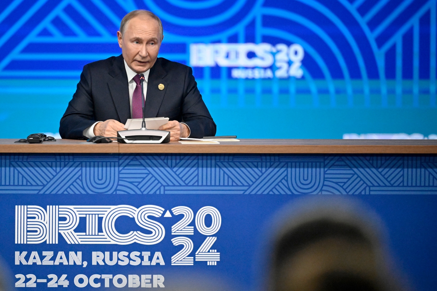Russia’s President Vladimir Putin speaks during the BRICS summit in Kazan. Oct. 24, 2024 (File/AFP)