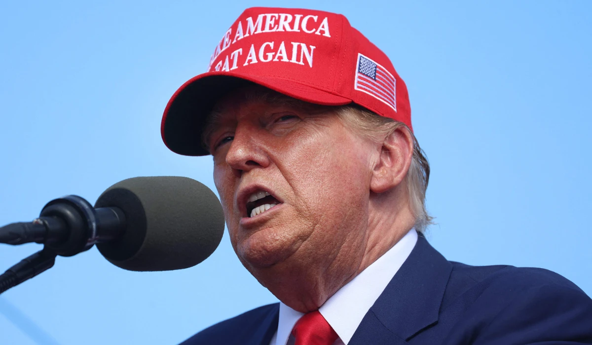 Republican presidential candidate Donald Trump speaks during a rally at Festival Park on June 18, 2024 in Wisconsin. (AFP)