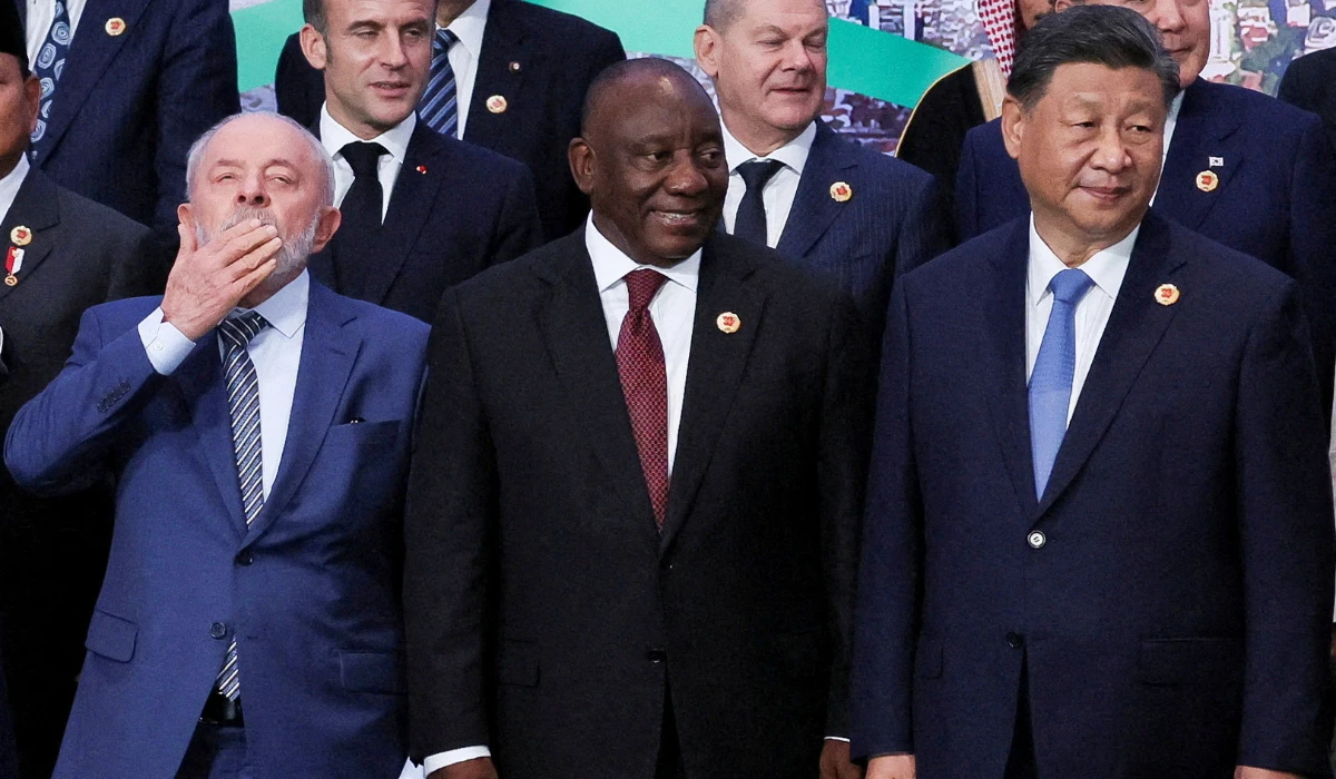 South Africa's President Cyril Ramaphosa poses for a group photo with world leaders during the G20 summit in Brazil. (REUTERS)