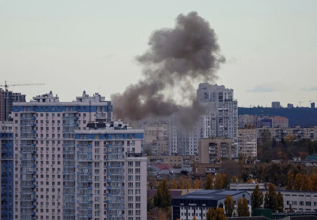 Smoke rises in the sky over the city after a Russian drone strike, amid Russia’s attack on Ukraine, in Kyiv, Ukraine November 2, 2024. (REUTERS)