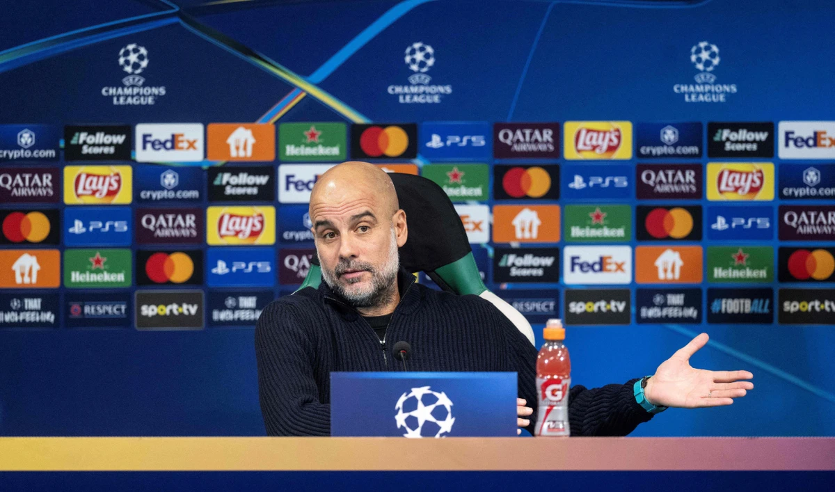 Manchester City’s coach Pep Guardiola during a press conference on the eve of their UEFA Champions League football match against Sporting CP at Alvalade stadium in Lisbon, on Nov. 4, 2024. (AFP)