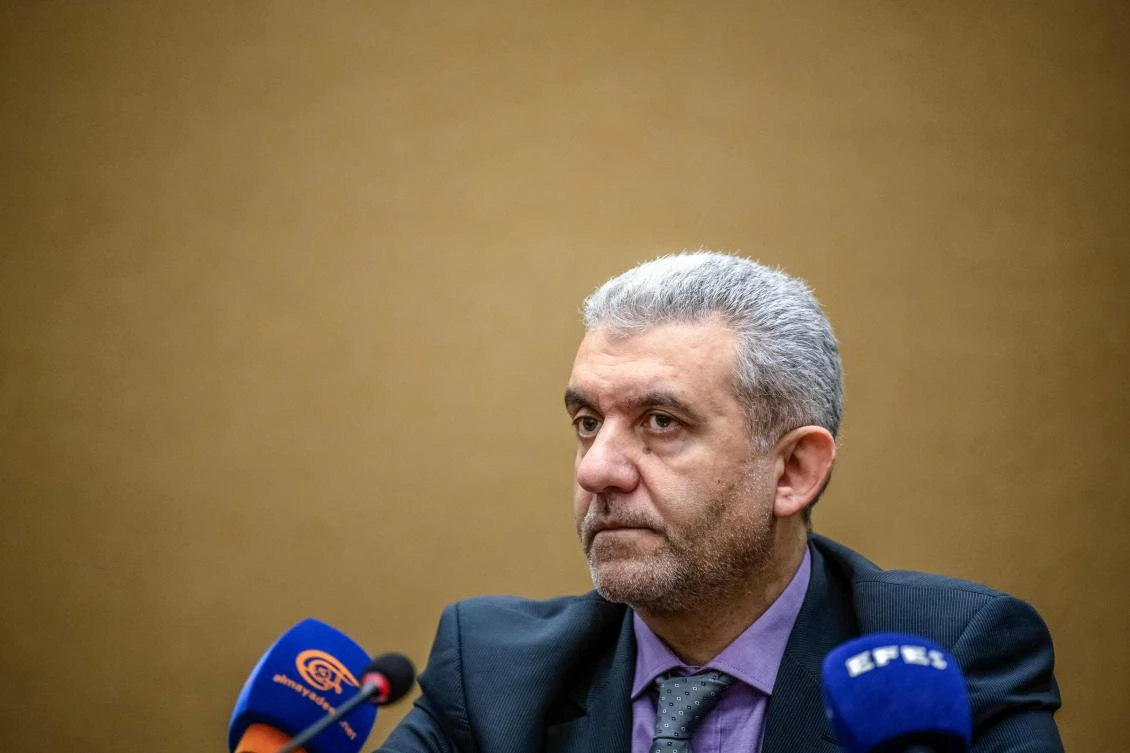 Lebanon Labor Minister Mustafa Bayram looks on, during a press conference after he filed a complaint to the International Labour Organization against Israel over the pager and walkie-talkie attacks carried out in Sept., in Geneva on Nov. 6, 2024. (AFP)