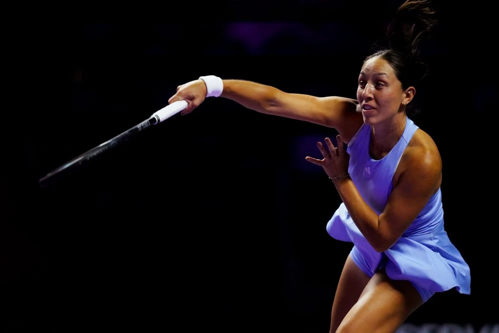 Jessica Pegula in action against Barbora Krejcikova at the WTA Finals, King Saud University Indoor Arena, Riyadh, Saudi Arabia, Nov. 5, 2024. (Reuters)