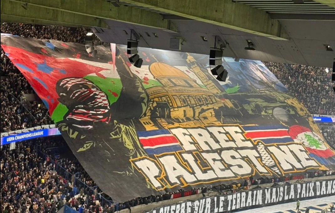 French Interior Minister Bruno Retailleau on Thursday criticised the unfurling of a giant "Free Palestine" banner at a Paris Saint-Germain (PSG) soccer match, saying it was "unacceptable". (X/@KonateFC)