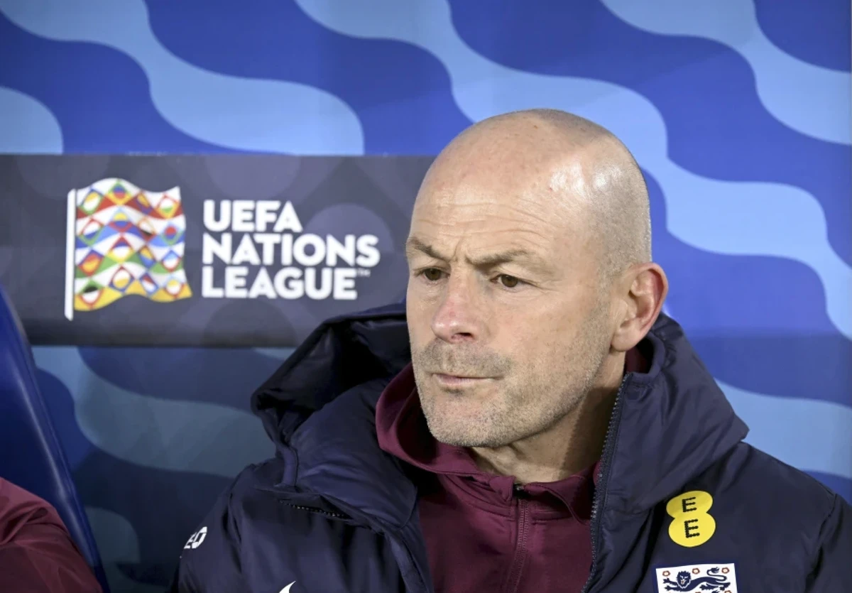 England’s interim manager Lee Carsley waits for the start of the UEFA Nations League soccer match between Finland and England, at the Olympic Stadium in Helsinki, Finland, Sunday, Oct. 13, 2024. (AP)