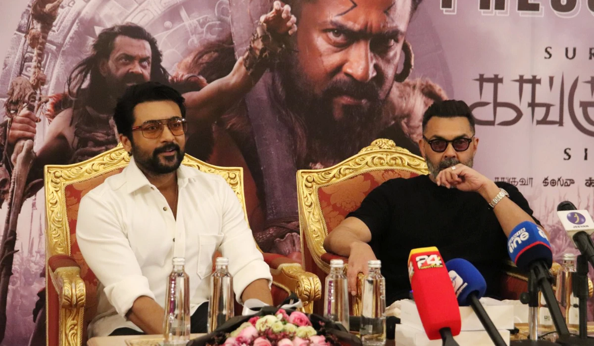Bollywood icon Bobby Deol and Tamil cinema veteran Suriya spoke to fans at an event in Riyadh this week. (AN photo by Rashid Hassan)