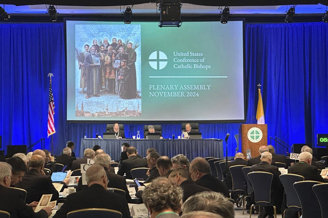 US Catholic bishops gather for their annual fall meeting at the Marriott Waterfront hotel in Baltimore on Tuesday, Nov. 12, 2024. (AP)