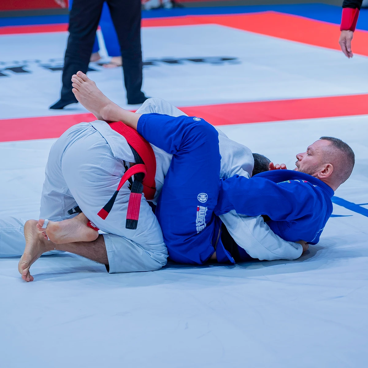 Swiss jiu-jitsu athlete Gionathan Campana (right) at the Abu Dhabi World Masters Jiu-Jitsu Championship. (UAEJJF)
