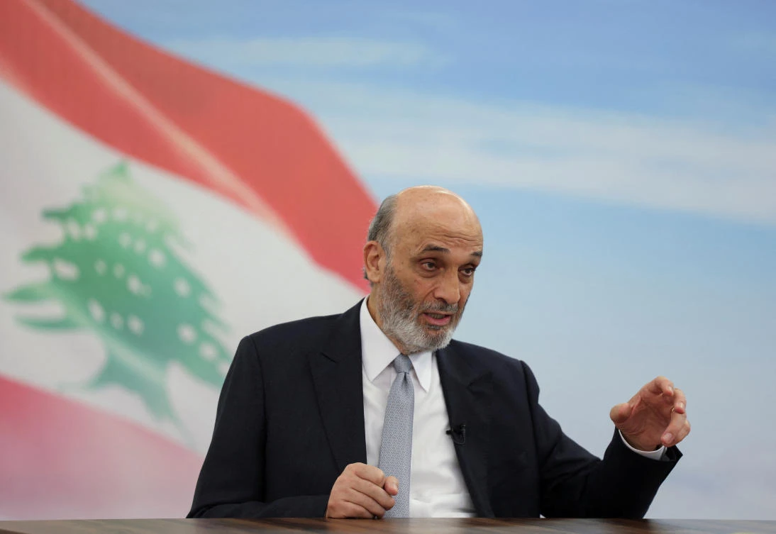 Head of the Lebanese Forces Party Samir Geagea speaks during an interview with Reuters in Maarab, Lebanon November 14, 2024. (Reuters)