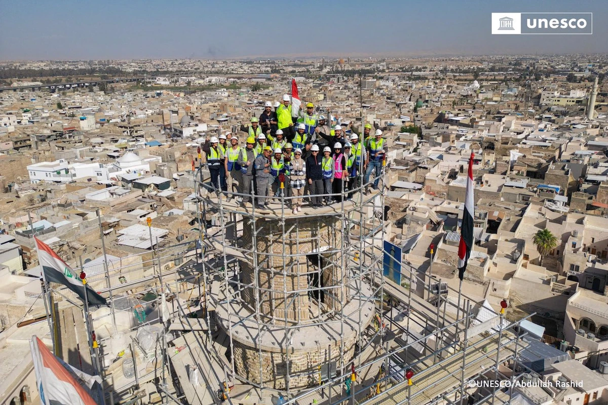 UNESCO Director-General Audrey Azoulay thanked all those involved in painstakingly reconstructing the 12th Century minaret. (UNESCO)