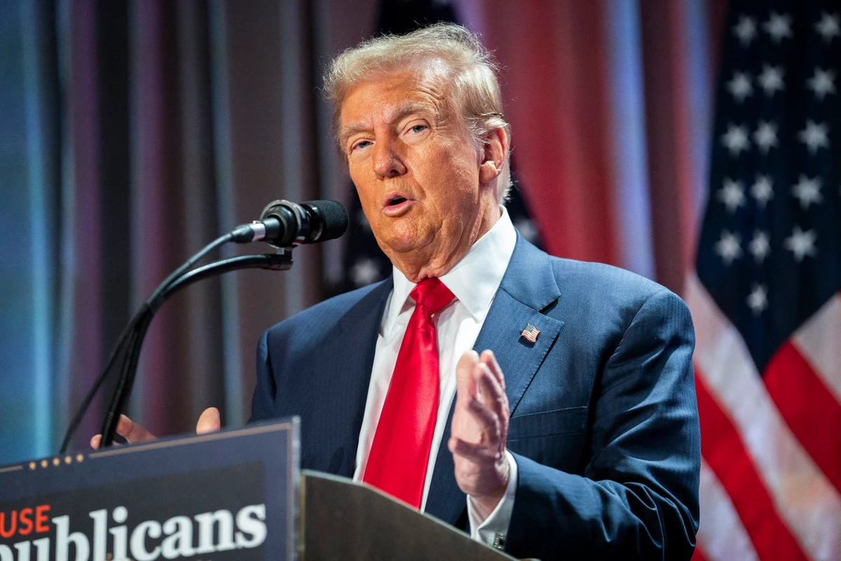 US President-elect Donald Trump speaks during a meeting with House Republicans at the Hyatt Regency hotel in Washington, DC, on Nov. 13, 2024. (POOL / AFP)