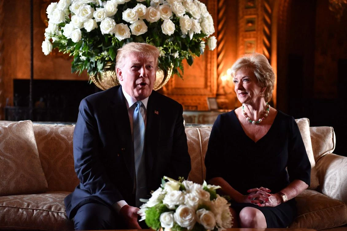 US President Donald Trump speaks at a press conference with Linda McMahon, head of Small Business Administration, March 29, 2019 at Trump's Mar-a-Lago estate in Palm Beach, Florida. (AFP)
