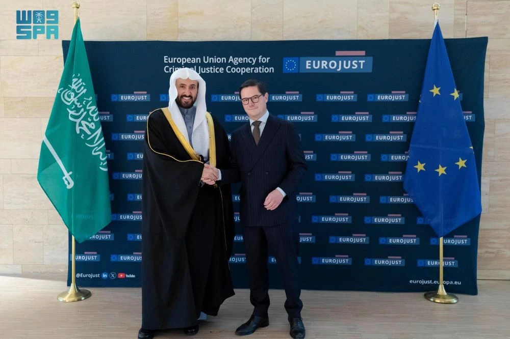 Walid Al-Samaani was welcomed by Eurojust President Michael Schmid. (SPA)
