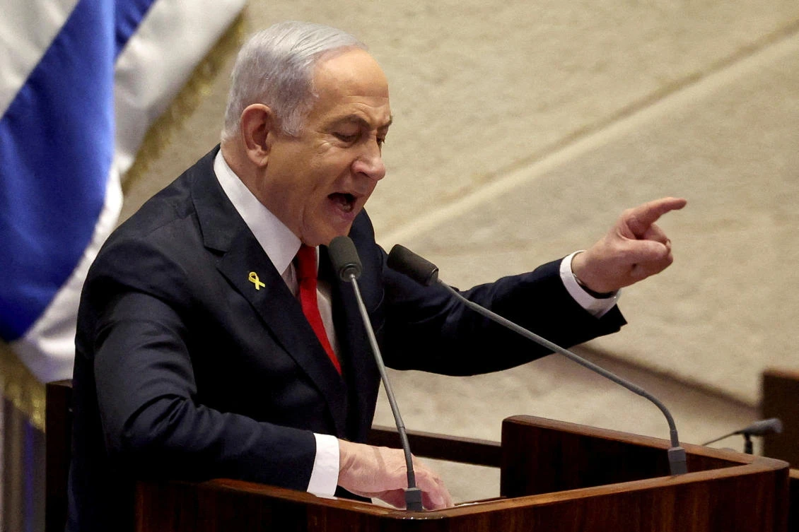 Israeli Prime Minister Benjamin Netanyahu speaks at the plenum, during a discussion on the subject of hostages kidnapped during the deadly October 7, 2023 attack, in Israel’s parliament, the Knesset, in Jerusalem, Nov. 18, 2024. (Reuters)