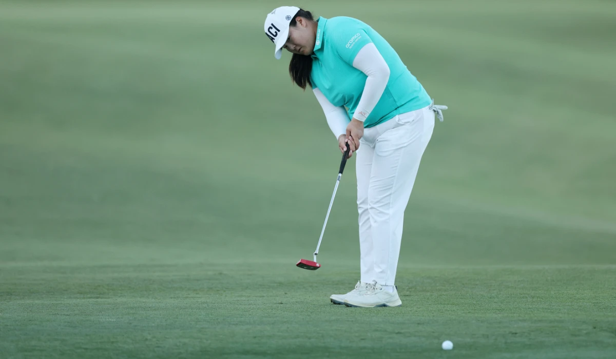 Angel Yin of the US plays a shot on the 18th hole during the second round of the CME Group Tour Championship 2024 at Tiburon Golf Club on Nov. 22, 2024 in Naples, Florida. (Getty Images via AFP)