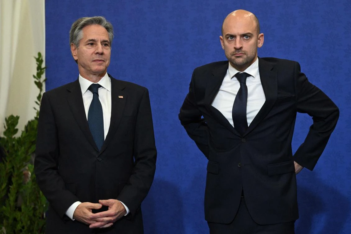 US Secretary of State Antony Blinken and France’s Foreign Affairs Minister Jean-Noel Barrot at the G7 Foreign Ministers meeting in Fiuggi, central Italy, on November 26, 2024. (AFP)