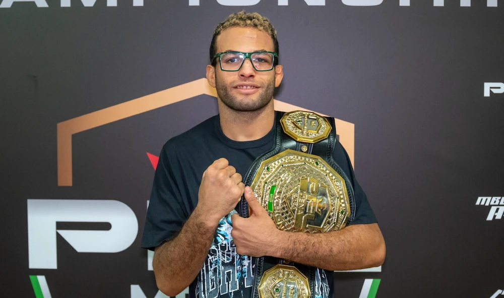 Abdullah Al-Qahtani secured the PFL MENA Featherweight Championship in front of his hometown crowd with a dominant first-round TKO against Marouane Bellagouit. (AN Photo/Loai Elkelawy)