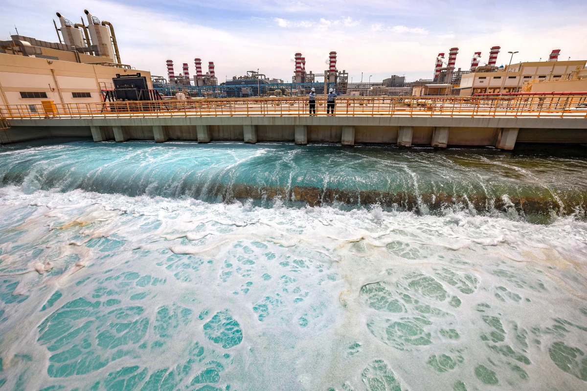 General view of the Ras al-Khair water desalination plant, owned by the Saudi government's Saline Water Conversion Corporation, along the Gulf coast in eastern Saudi Arabia. (AFP)