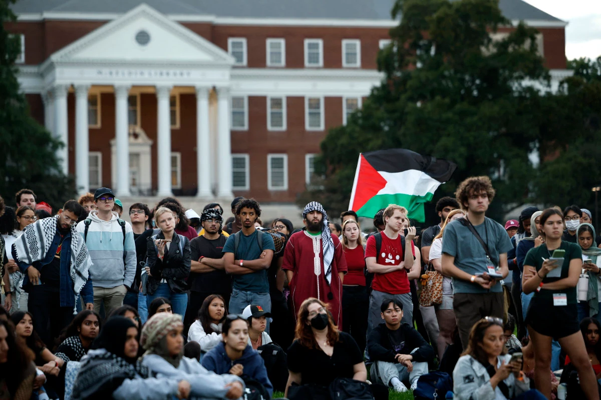 Activists protest against the Gaza war on Oct. 7, 2024 at the University of Maryland. (Getty Images via AFP)