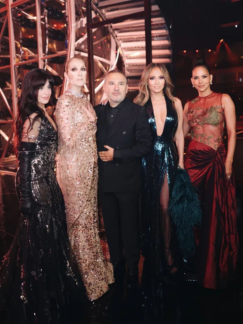 Camilla Cabello, Celine Dion, Elie Saab, Jennifer Lopez and Halle Berry pose at 45th anniversary of Saab’s brand in Riyadh.Getty