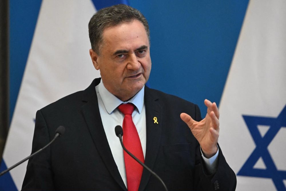 Israel Katz addresses a joint press conference, Budapest, Hungary, June 17, 2024. (AFP)