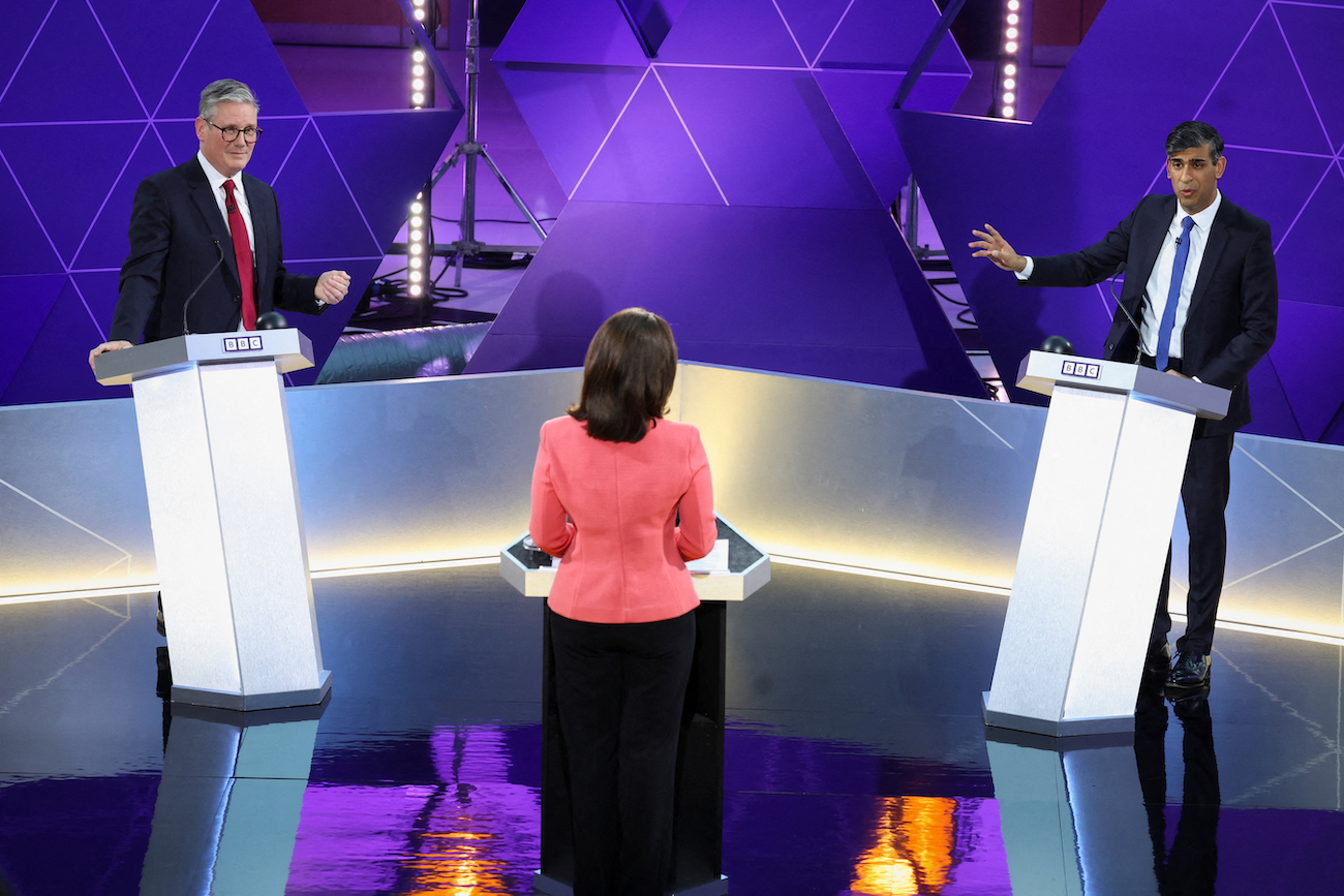 Keir Starmer and Rishi Sunak during pre-election live TV debate, hosted by the BBC. (AFP/File Photo)