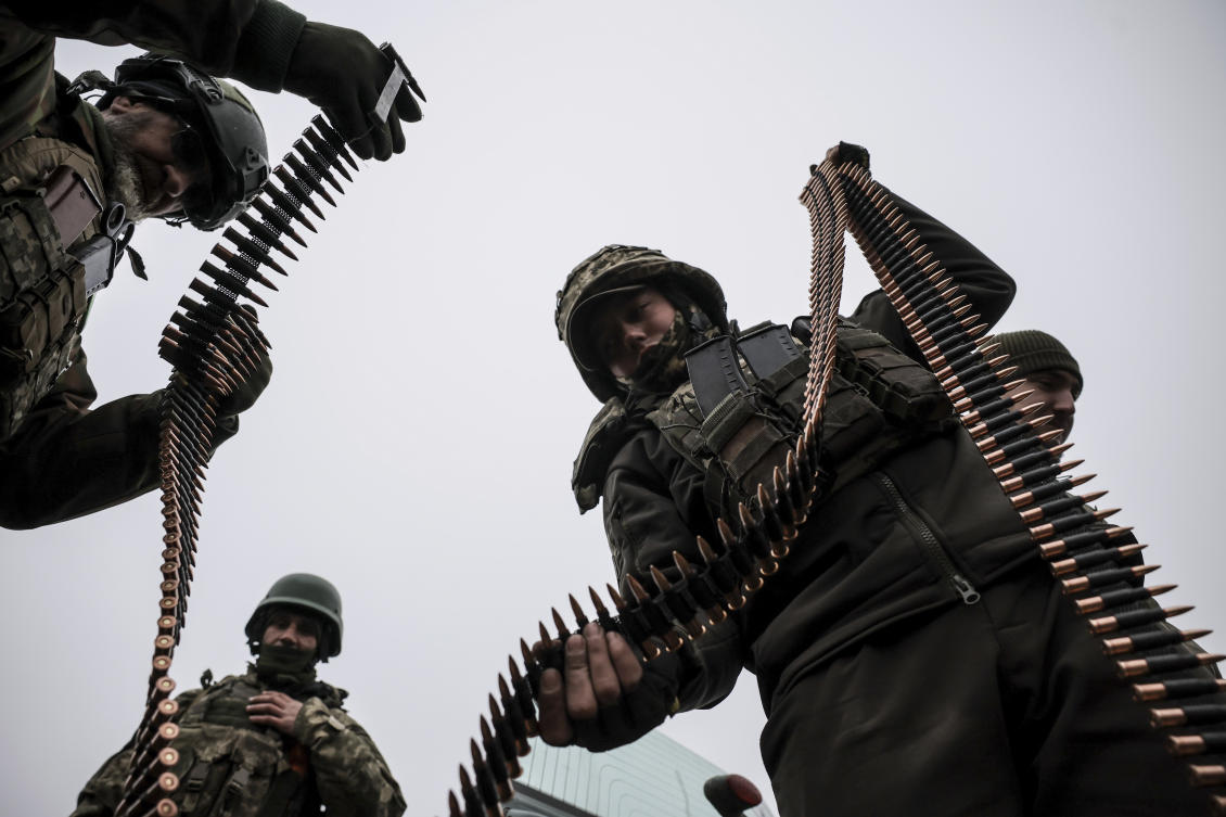 In this photo provided by Ukraine's 24th Mechanised Brigade press service, servicemen of the 24th Mechanised Brigade improve their tactical skills at the training field in Donetsk region, Ukraine, Friday, Nov. 29, 2024. (AP)