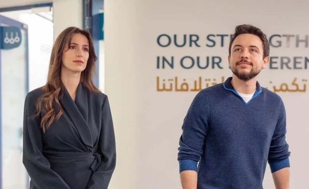 Jordan’s Crown Prince Hussein bin Abdullah and Princess Rajwa Al-Hussein visited the Seeds of Hope Center, which specializes in treating speech and language disorders in children and adults, in Amman on Sunday. (Instagram)